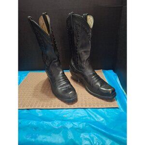 Vintage Black Leather Western Cowboy Boots Detailed Stitching Womens Size 7.5M
